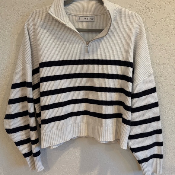 Mango Women's Striped Sweater - Navy and White - Picture 4 of 6